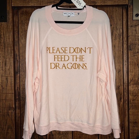 NWT Wildfox Please Don’t Feed the Dragons in Pink & Gold Kim’s Sweater Large 🦄 - Picture 2 of 5